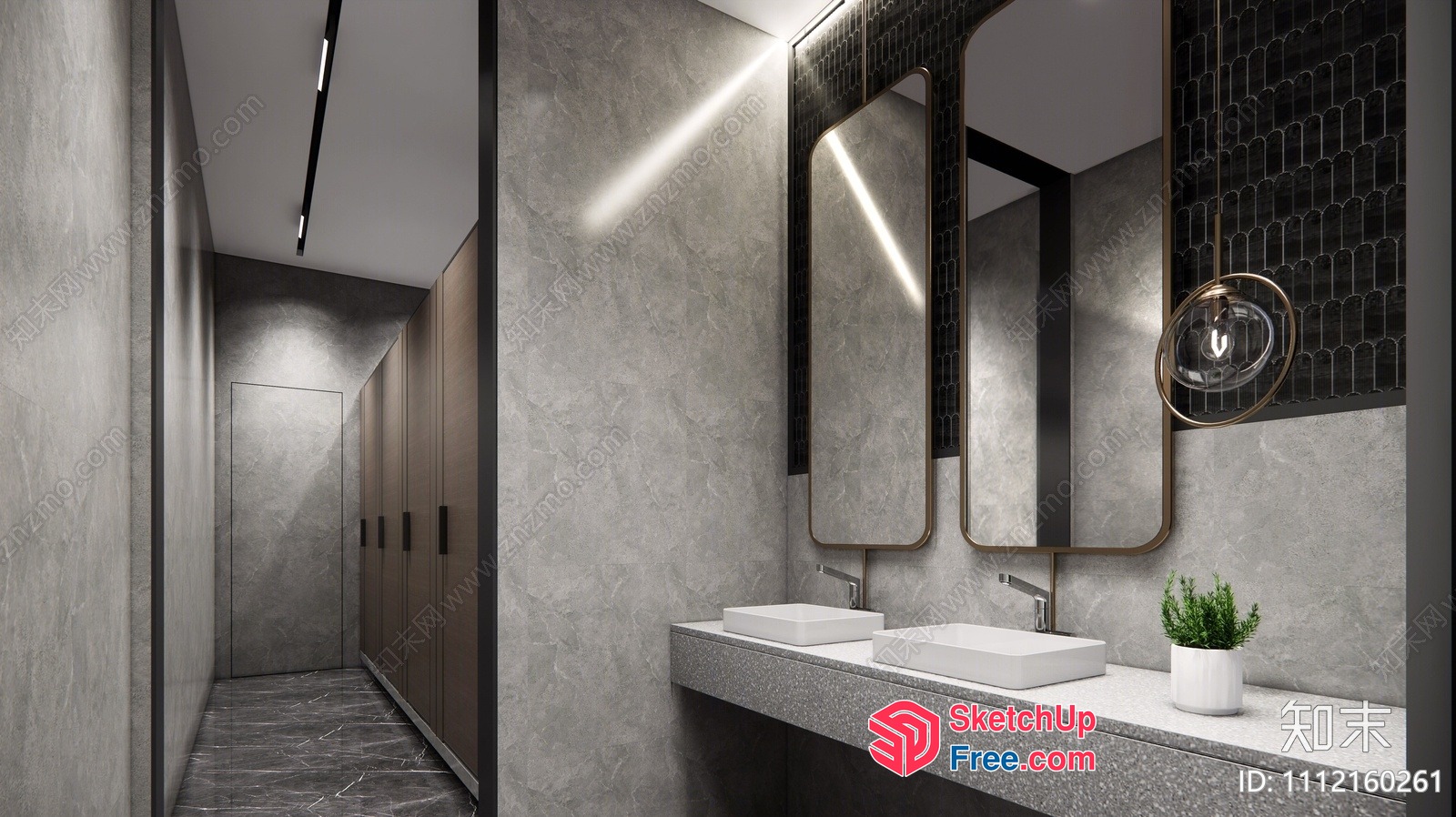 Modern Bathroom With Sleek Fixtures And Plants 3D SketchUp File