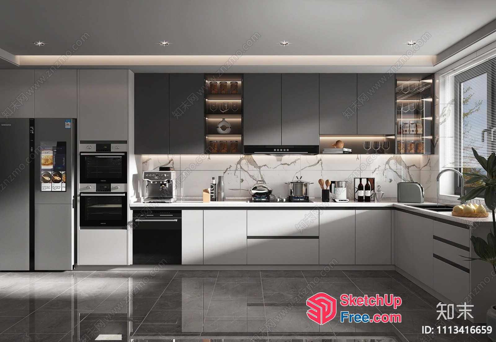 Sleek Modern Kitchen With White And Gray Accents 3D SketchUp File