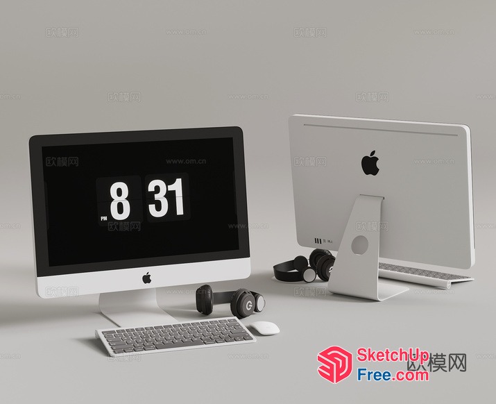 Modern Apple Computer Setup With Headphones And Keyboard 3D SketchUp File
