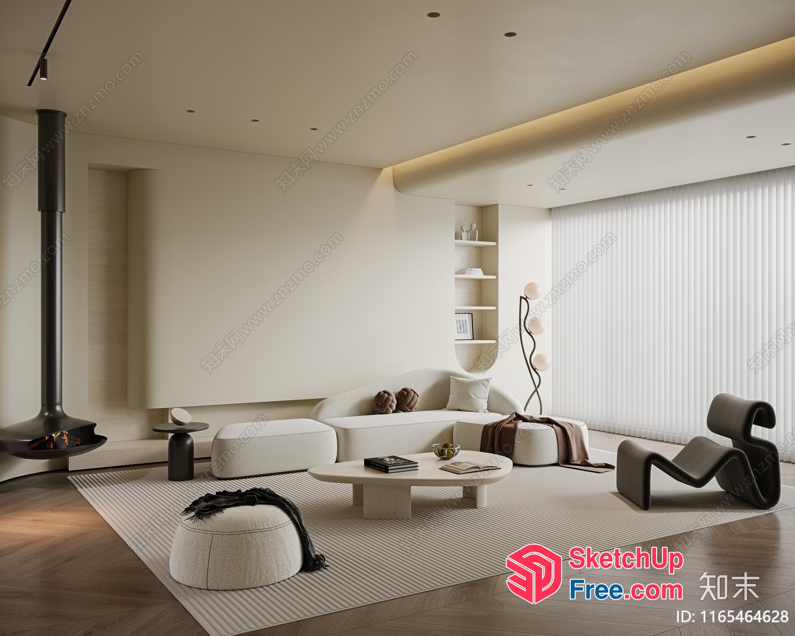 Minimalist Living Room Design With Neutral Tones And Curved Furniture 3D SketchUp File