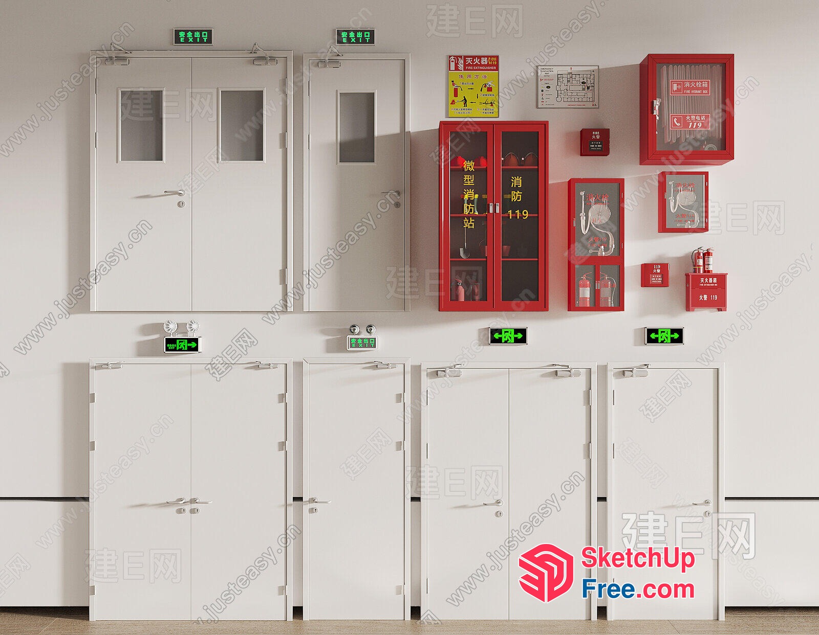 Emergency Exit Doors And Fire Safety Equipment 3D SketchUp File