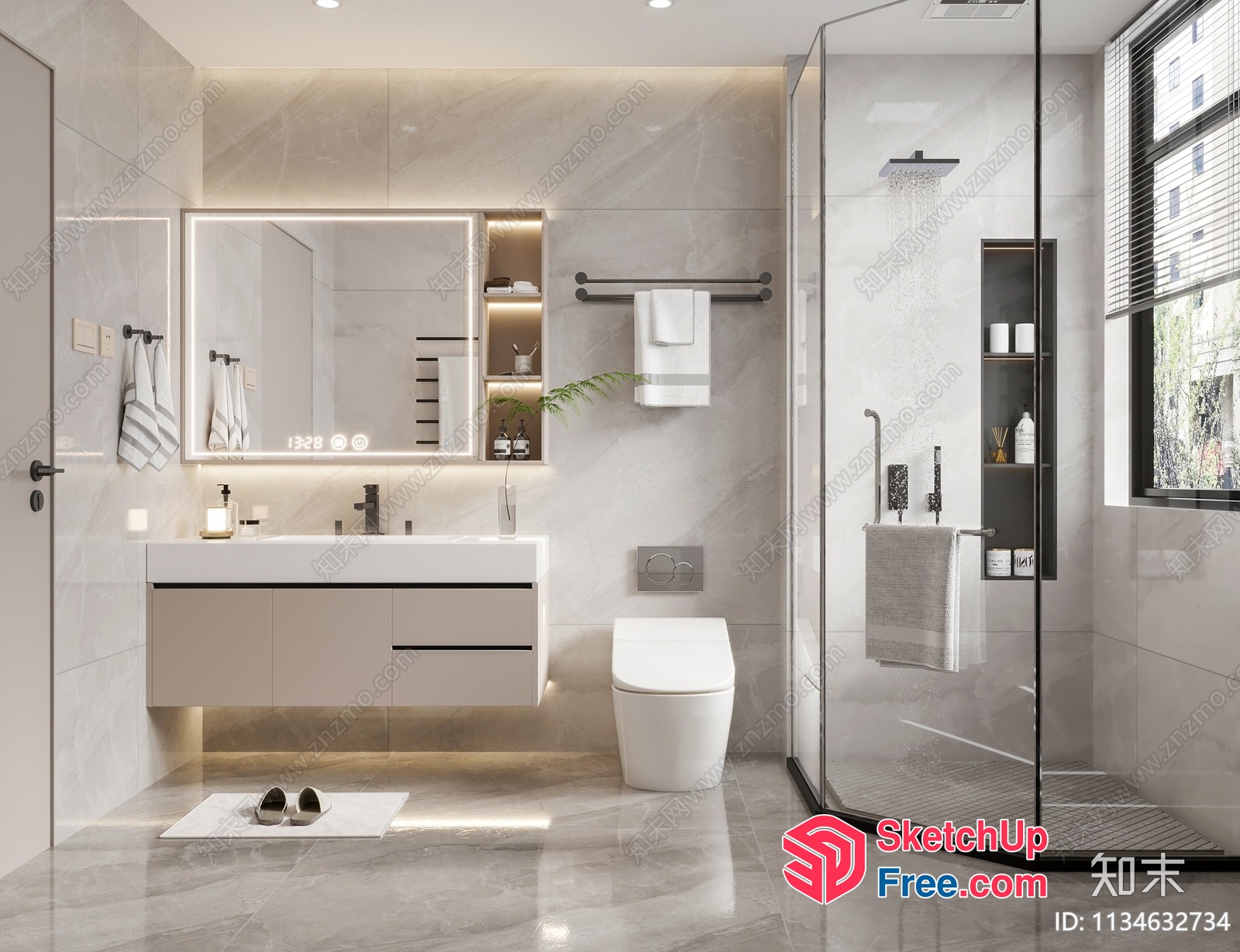 Modern Bathroom With Sleek White And Gray Decor 3D SketchUp File