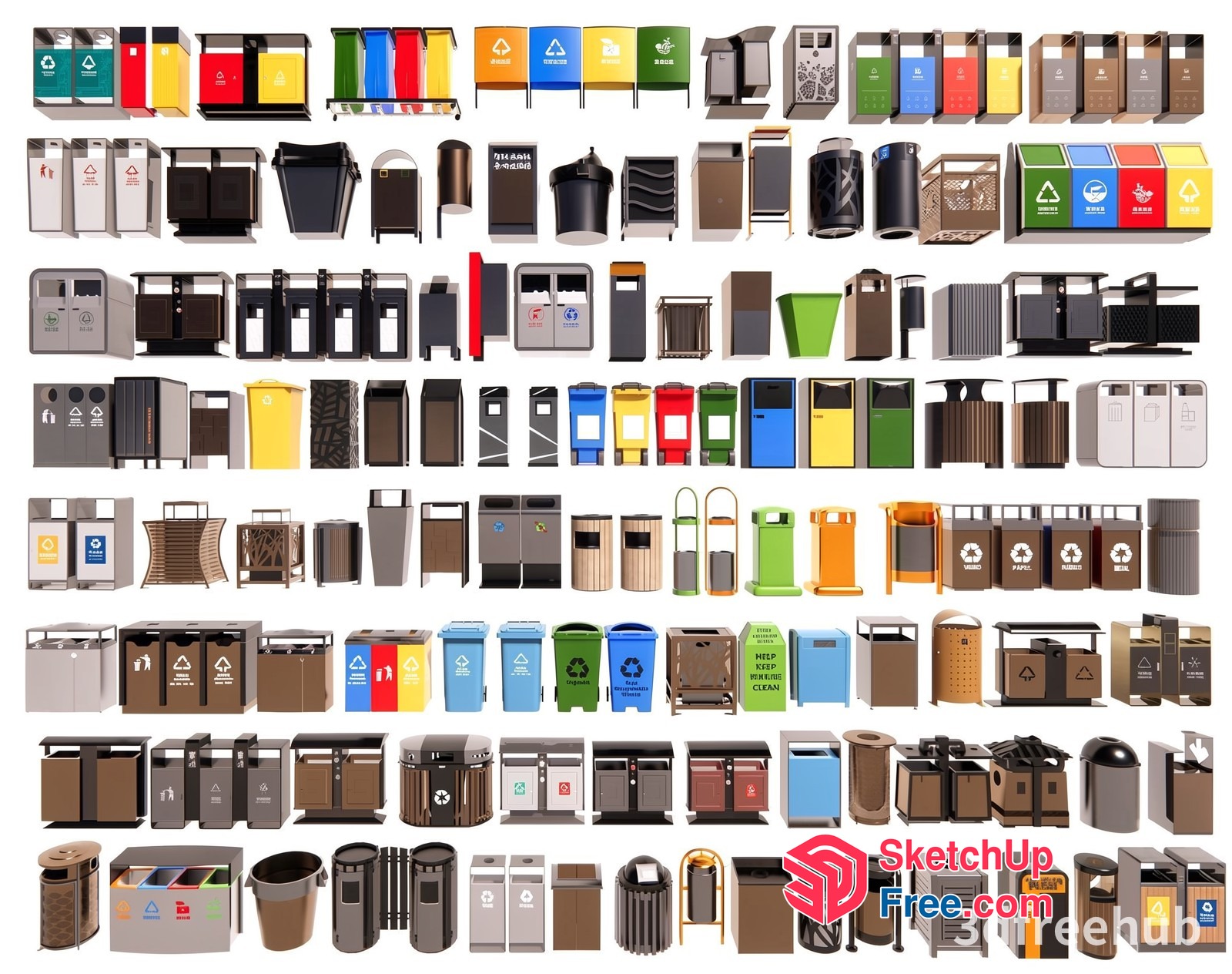 3D Model Collection Of Various Trash Cans 3D SketchUp File