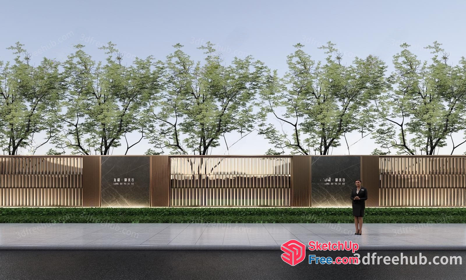 Elegant Modern Entrance With Woman Standing 3D SketchUp File