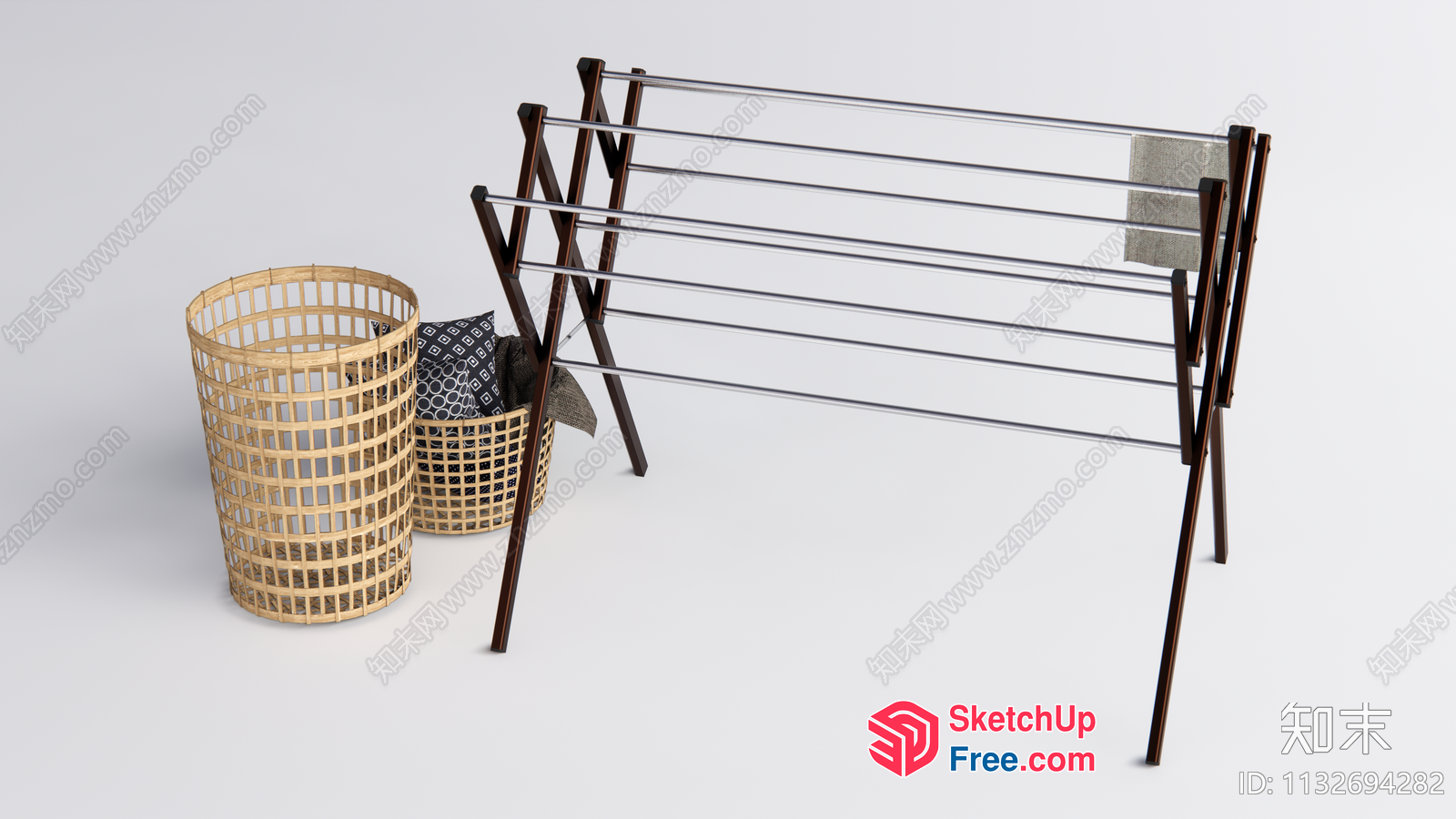 Wooden Laundry Rack With Baskets 3D SketchUp File