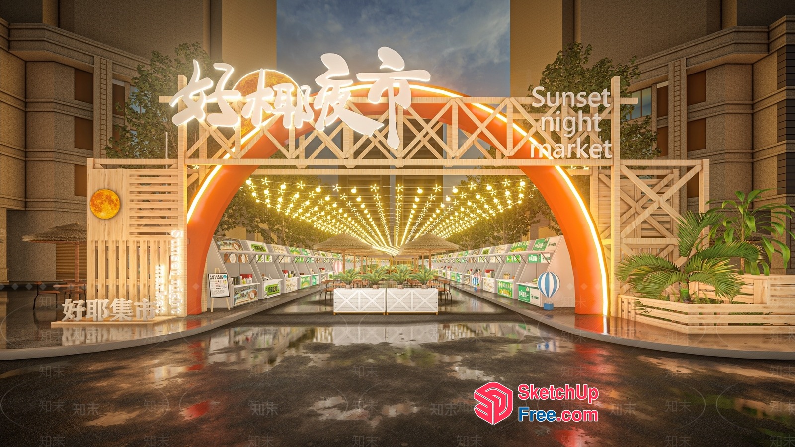 Sunset Night Market 3D SketchUp File