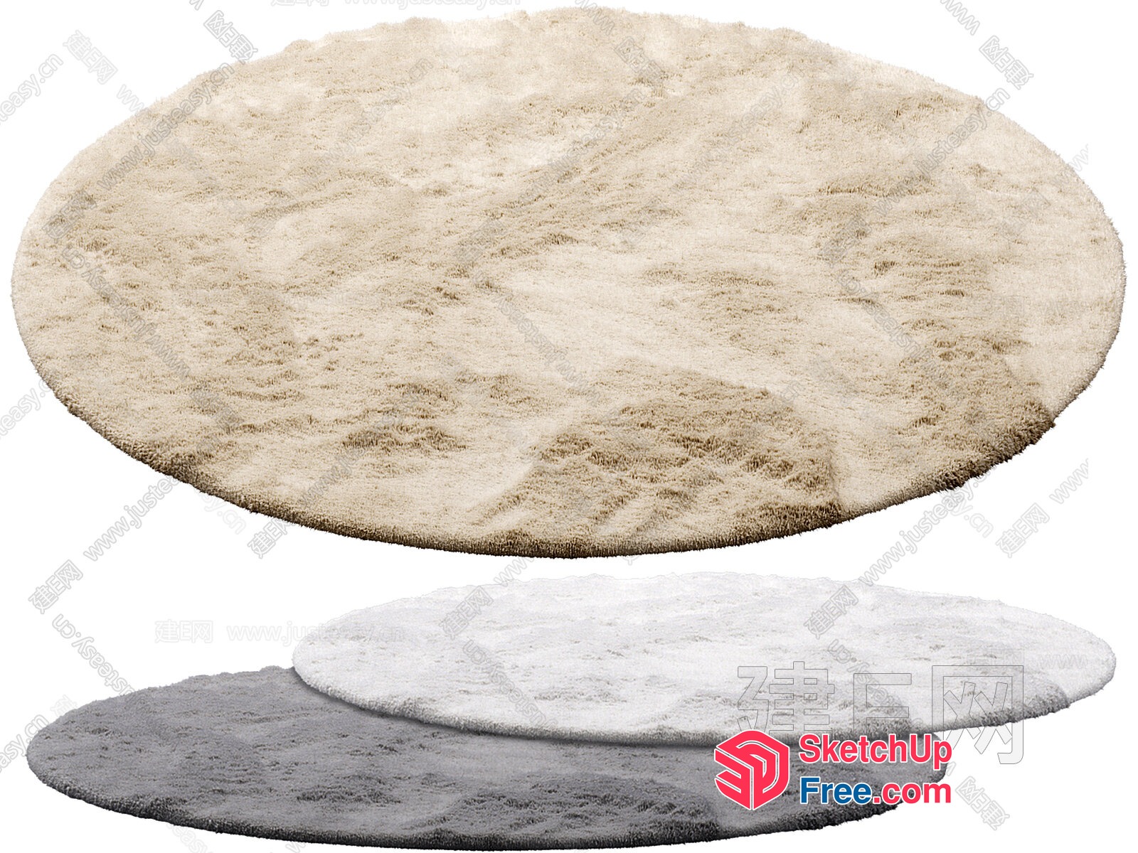 Oval Shaped Rug With Fuzzy Texture 3D SketchUp File