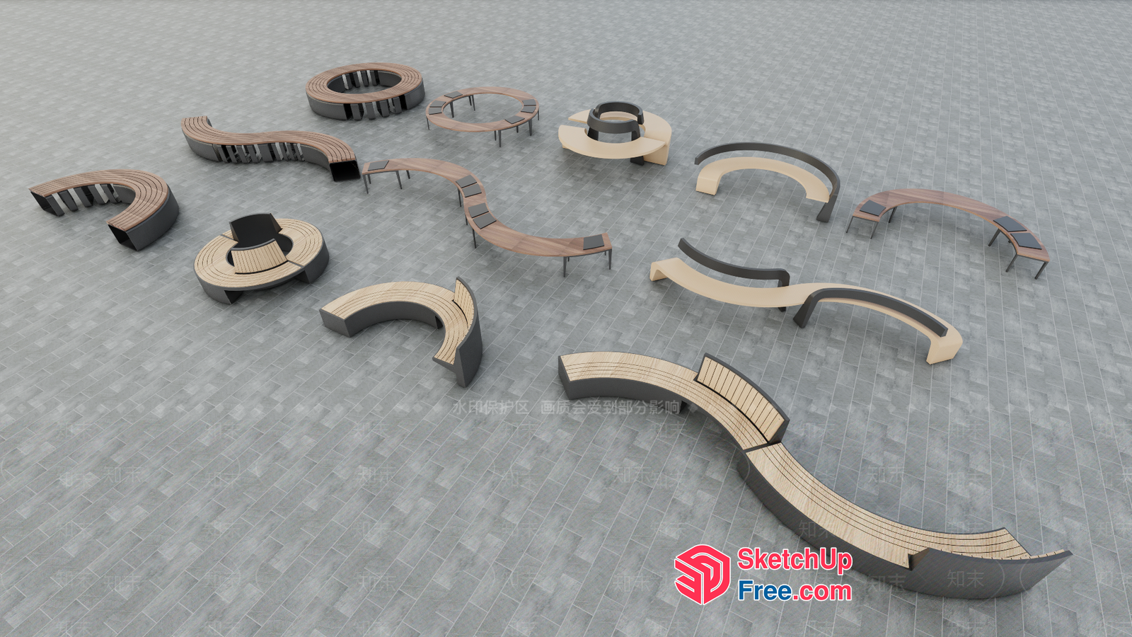 Curved Outdoor Seating Arrangement 3D SketchUp File