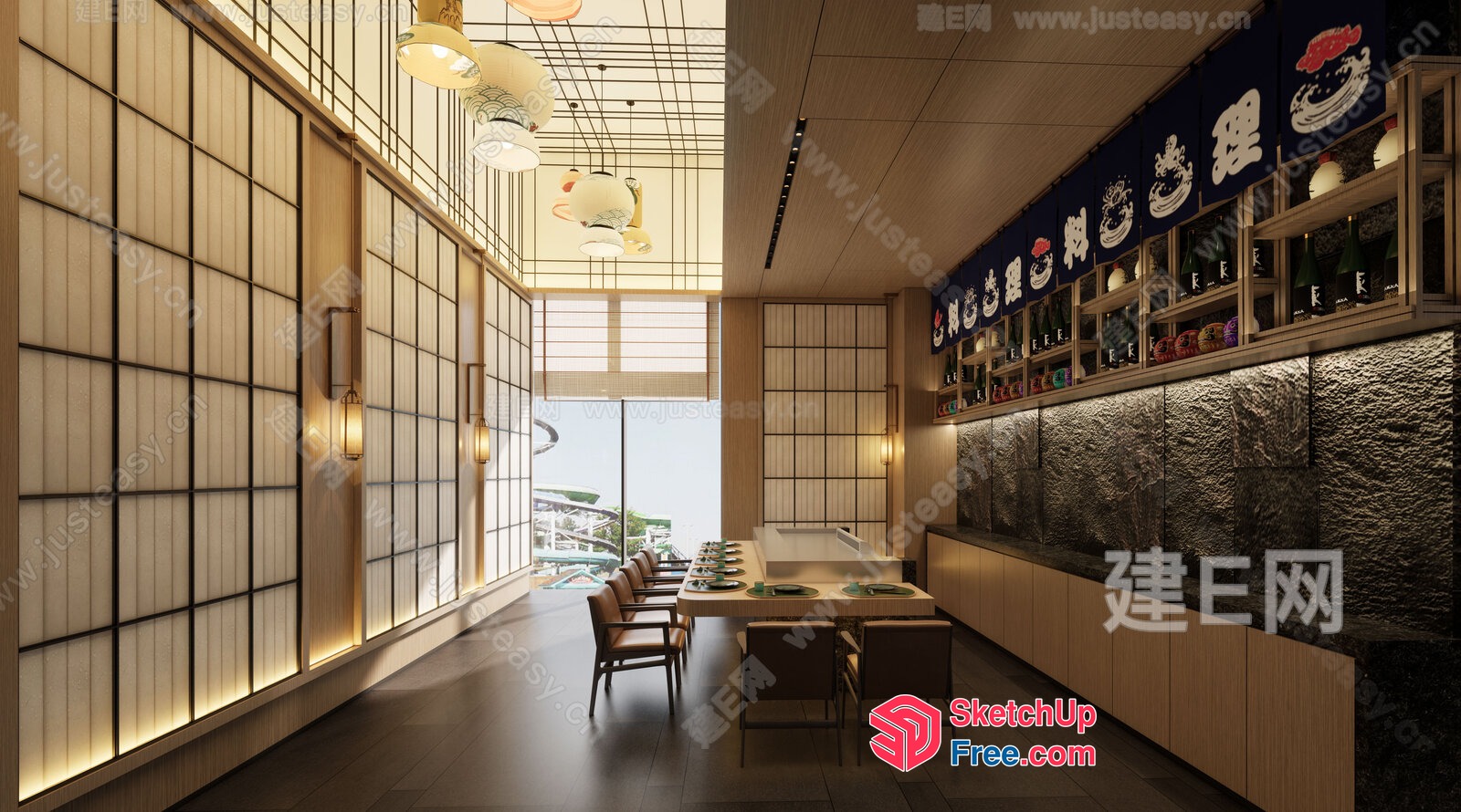 Elegant And Modern Japanese-Style Dining Room 3D SketchUp File