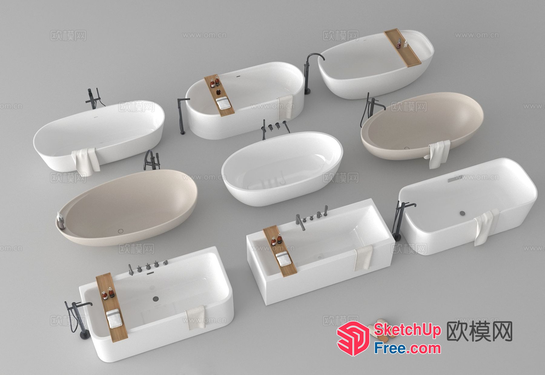 White Bathtubs And Sinks With Black Fixtures 3D SketchUp File