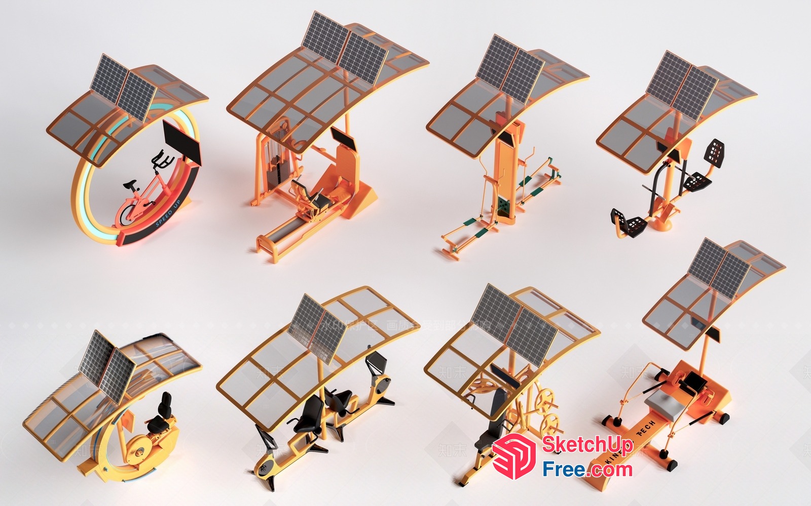 Solar-Powered Exercise Equipment Collection 3D SketchUp File