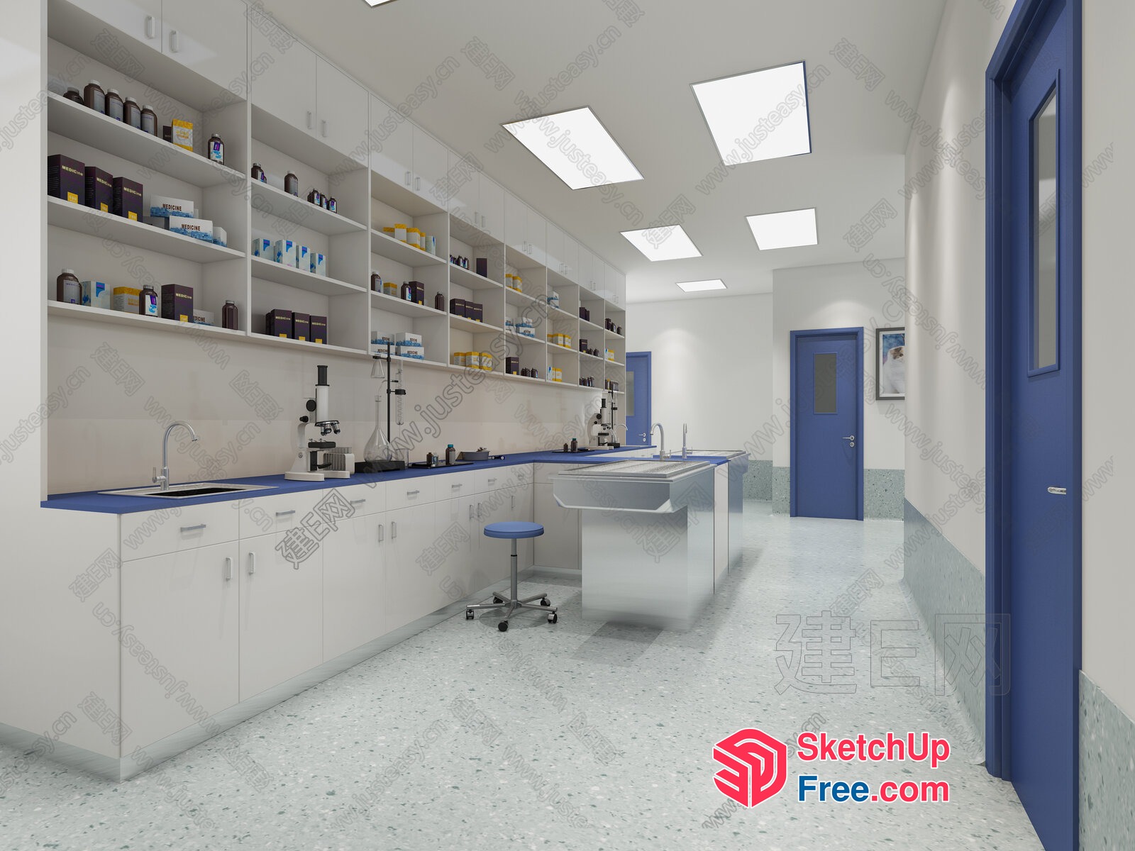 Laboratory With Microscopes And Shelving 3D SketchUp File