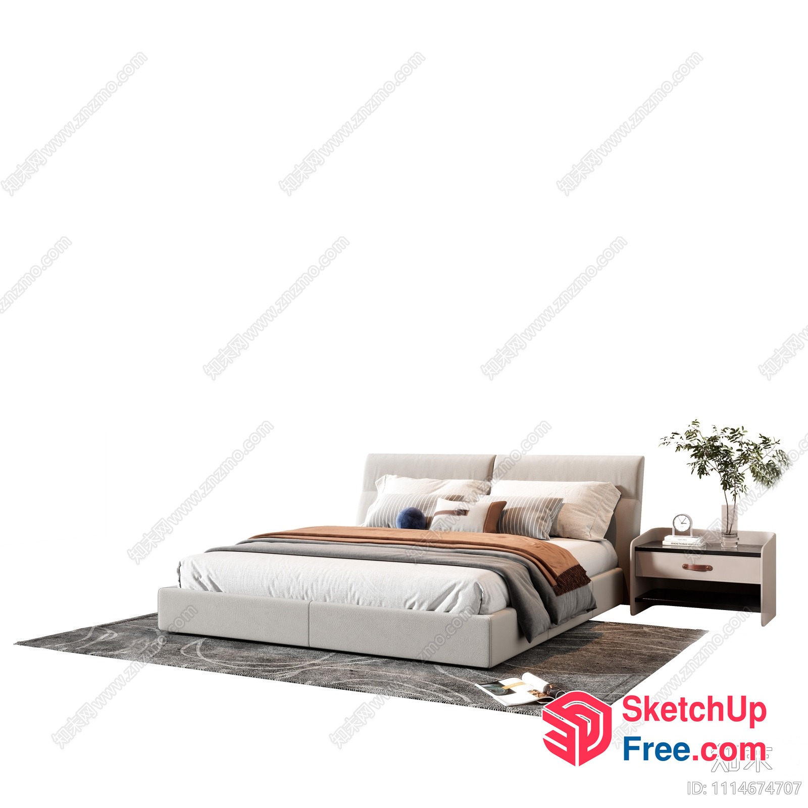 Modern Minimalist Bedroom With Bed And Nightstand 3D SketchUp File