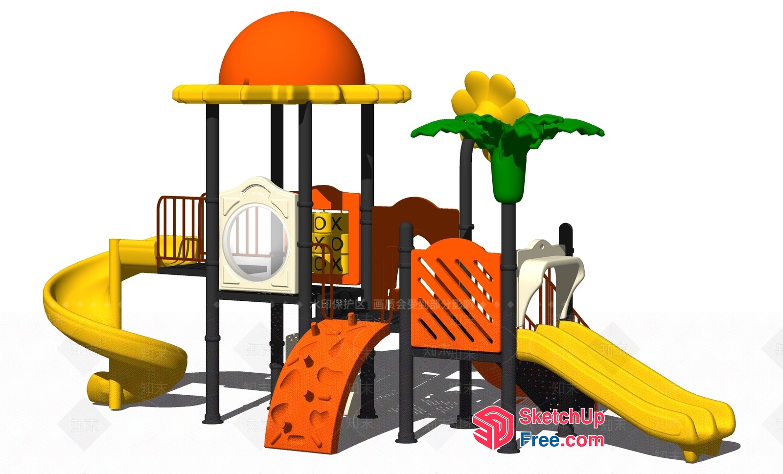 Colorful Playground With Slides And Climbing Structures 3D SketchUp File
