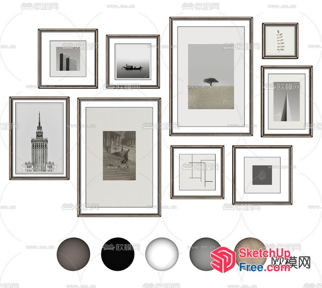 Elegant Black And White Framed Wall Art Collection 3D SketchUp File