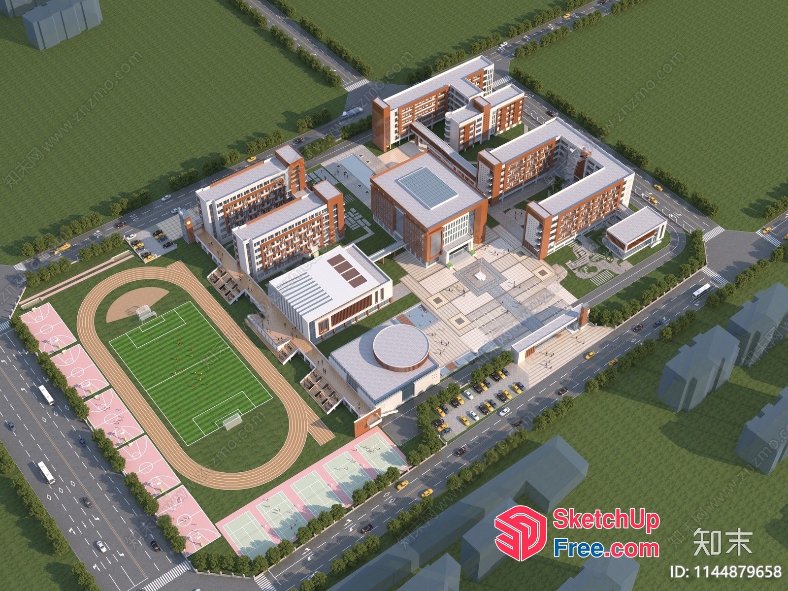 Modern Sports Complex With Stadium And Parking 3D SketchUp File