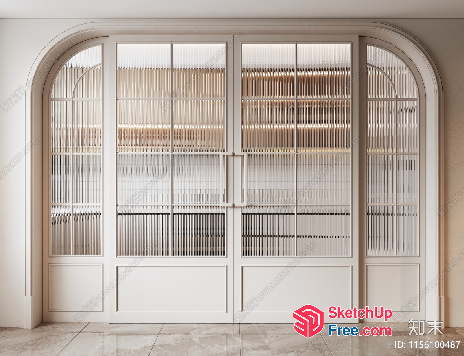 Large White Door With Glass Panels And Arched Frames 3D SketchUp File