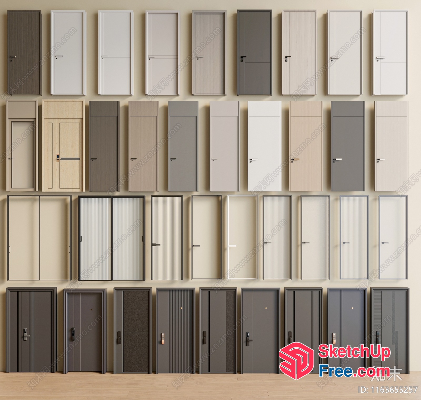 Various Doors In Different Styles And Colors 3D SketchUp File