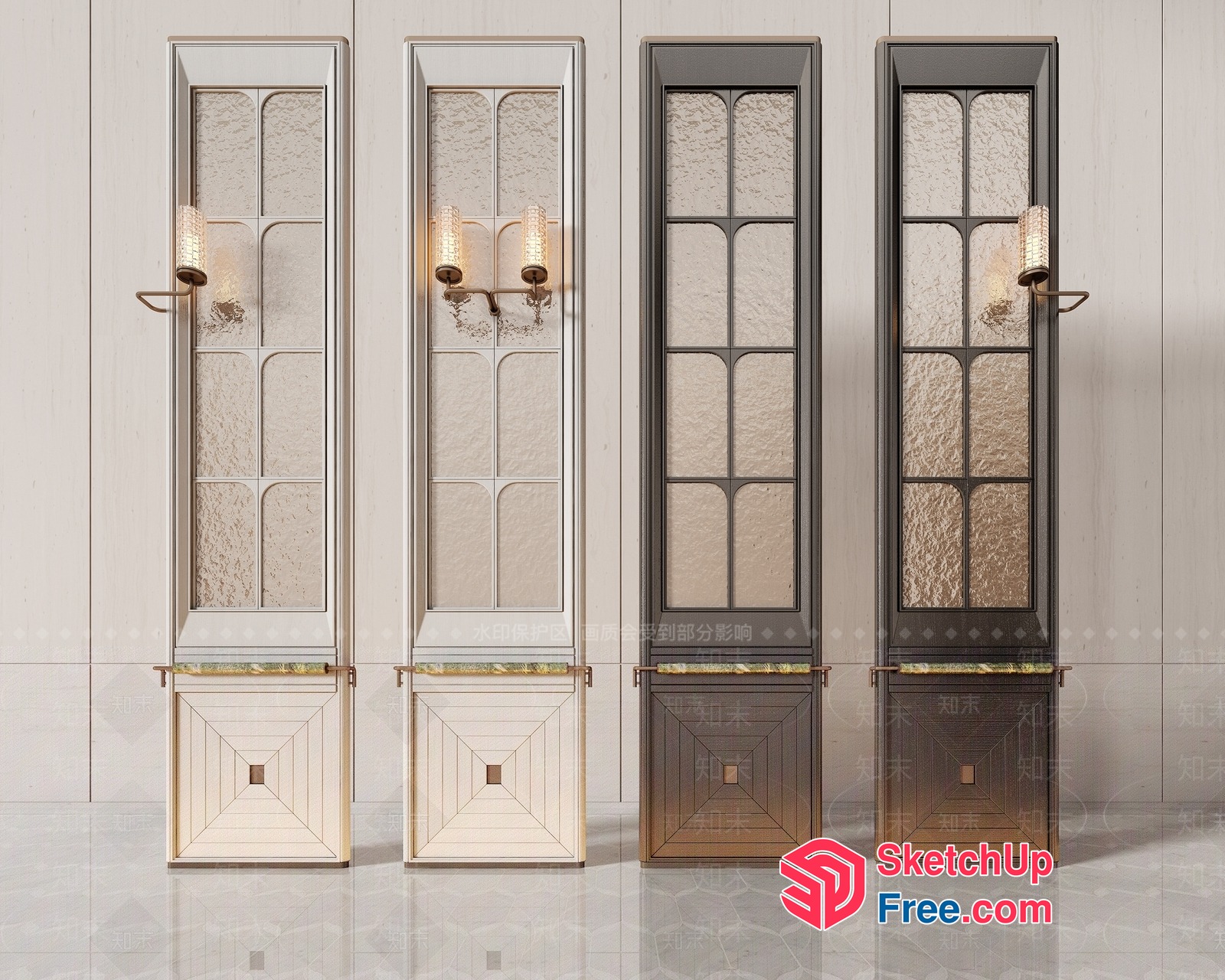 Elegant Glass Partition Screen With Classic Lighting 3D SketchUp File