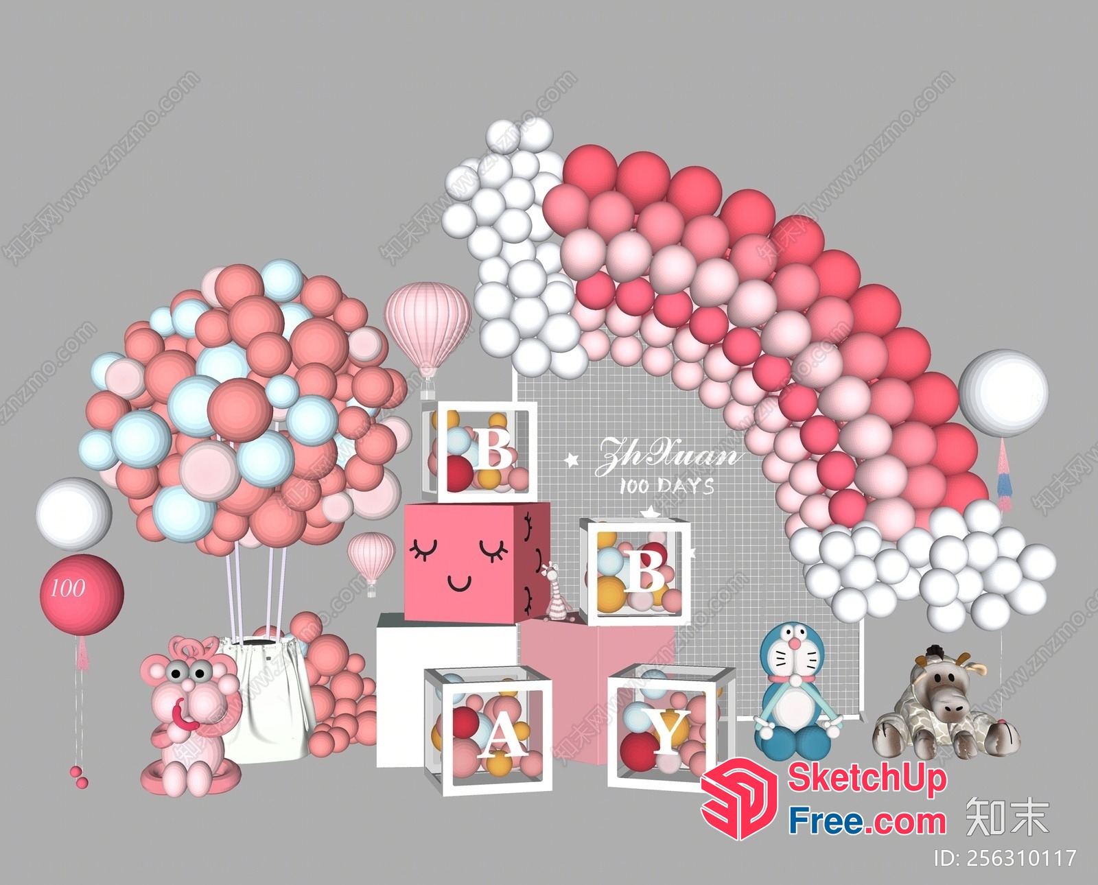 Colorful Balloons And Cartoon Characters Decor 3D SketchUp File
