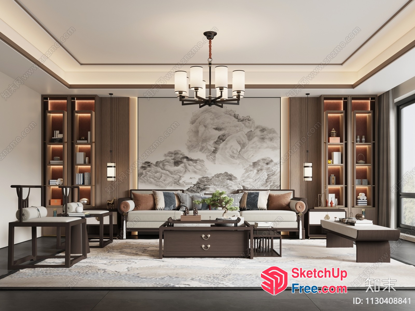 Elegant Living Room With Asian-Inspired Decor And Modern Furniture 3D SketchUp File