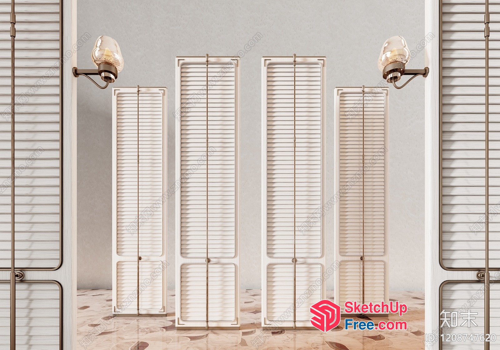 Modern Partition Screen With Glass And Metal Accents 3D SketchUp File