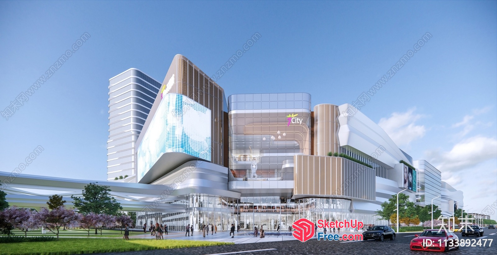Modern Commercial Street Cladding With Glass Curtain Wall 3D SketchUp File