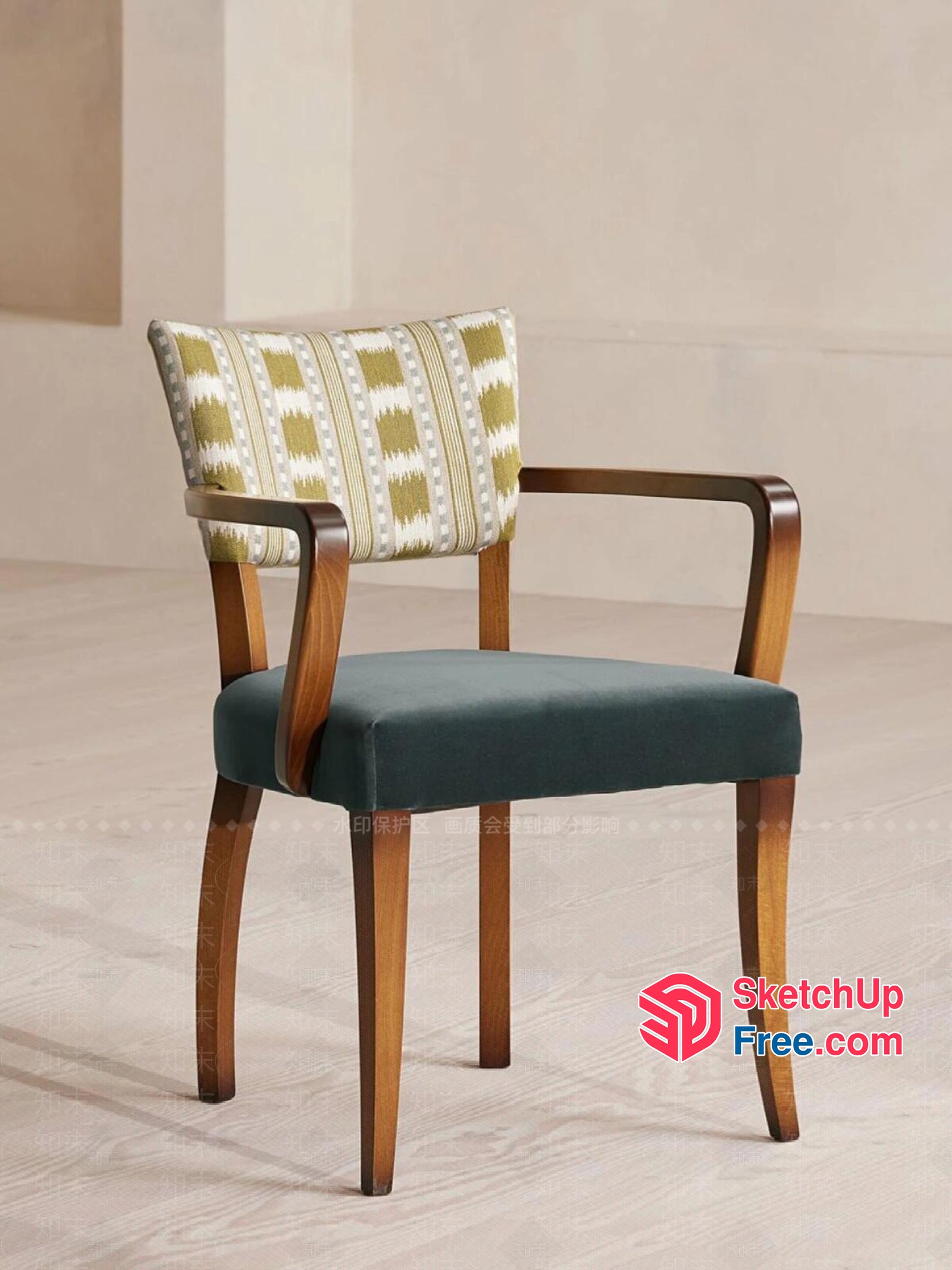 Elegant Wooden Armchair With Vibrant Upholstery 3D SketchUp File