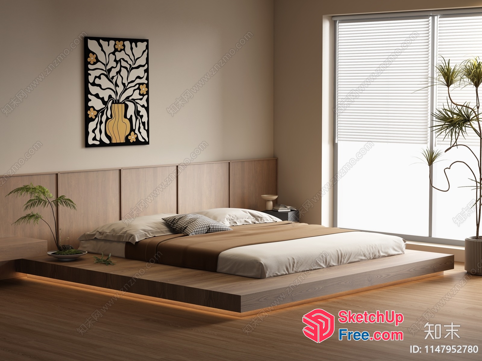 Modern Japanese-Style Bedroom With Minimalist Decor 3D SketchUp File