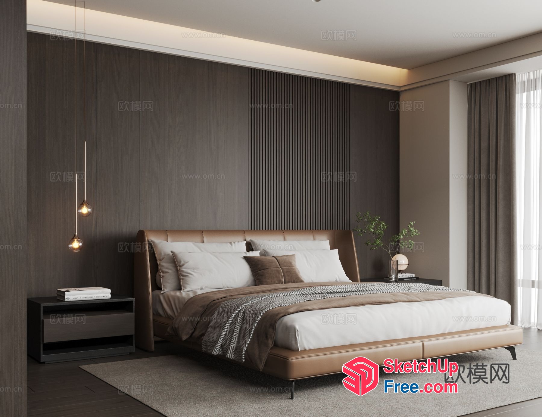 Modern Minimalist Bedroom Design With Brown And White Accents 3D SketchUp File