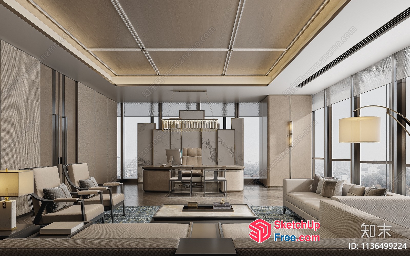 Elegant Office Space With Modern Furniture And City Views 3D SketchUp File