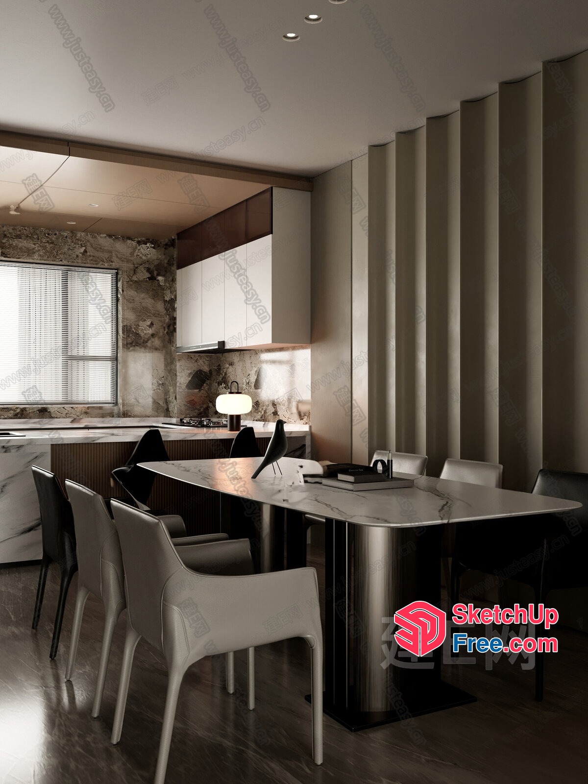 Modern Minimalist Kitchen Dining Room Interior Design 3D SketchUp File