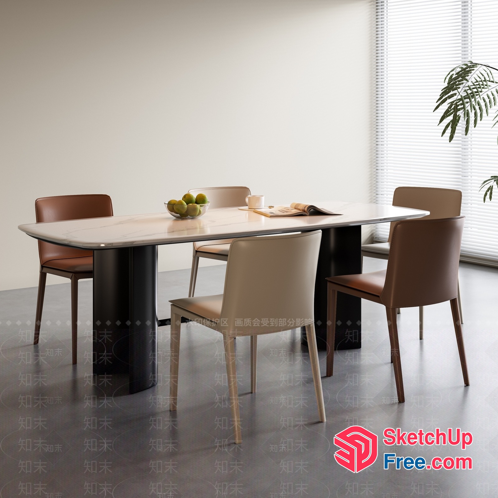 Modern Minimalist Dining Room With White Marble Table 3D SketchUp File