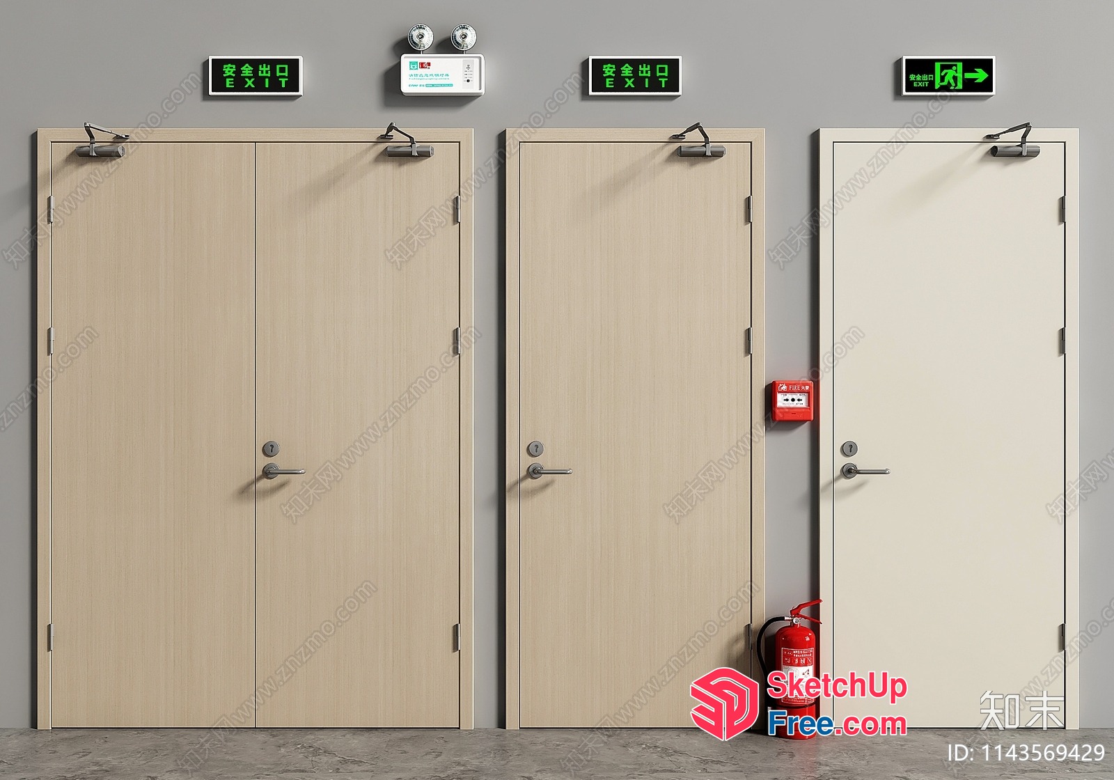 Three Doors With Exit Signs 3D SketchUp File