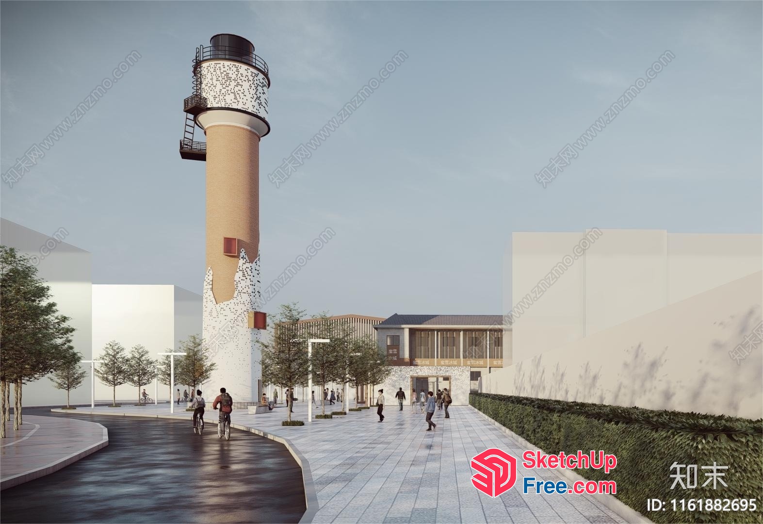 Modern Urban Landscape With Pillar And Street 3D SketchUp File