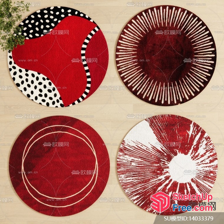 Red And White Polka Dot And Striped Circular Decorations 3D SketchUp File