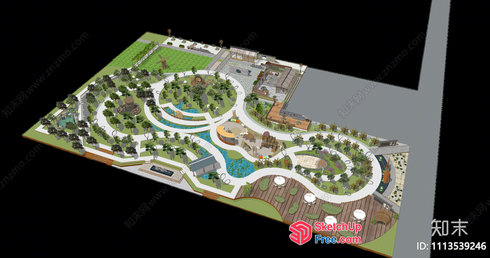 3D Park Plan With Swimming Pool And Water Features 3D SketchUp File
