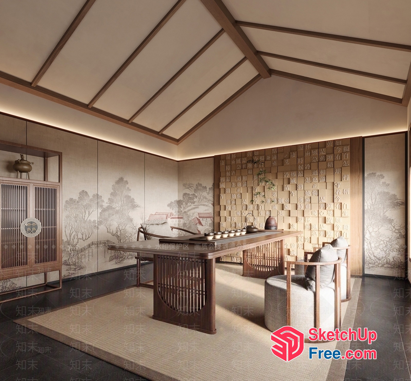 Japanese-Inspired Interior Design With Classic Moulding 3D SketchUp File