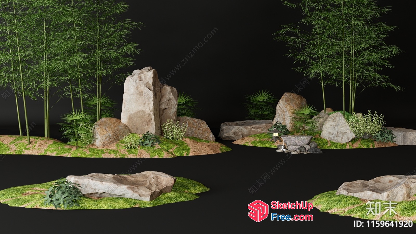 Asian-Inspired Garden Scene With Bamboo And Rocks 3D SketchUp File