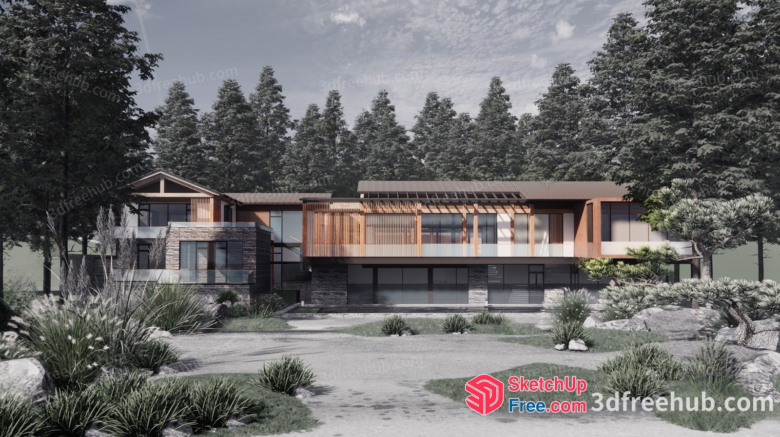 Modern Villa Exterior With Elegant Balcony 3D SketchUp File