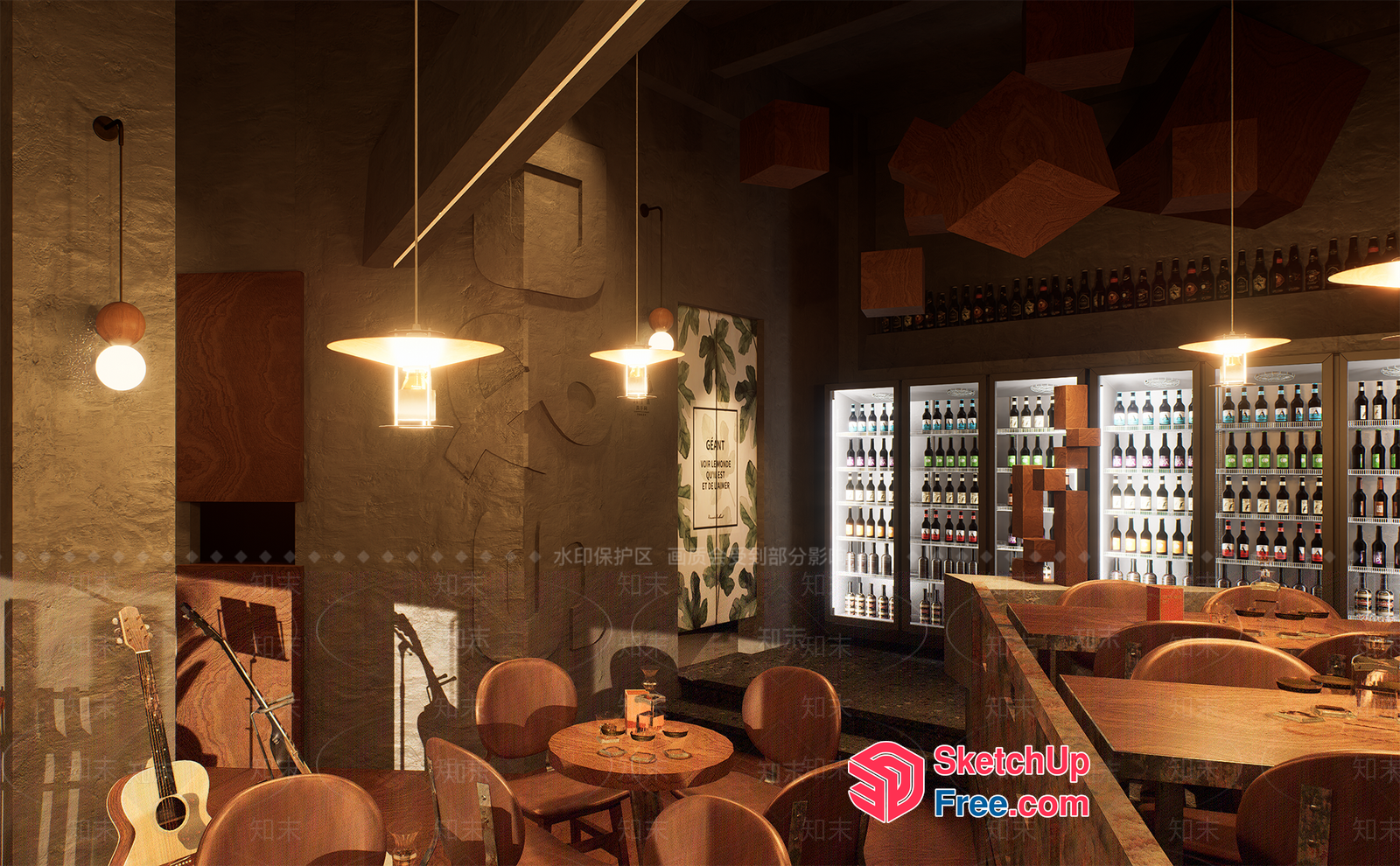 Modern Industrial Style Bar Interior Design 3D SketchUp File