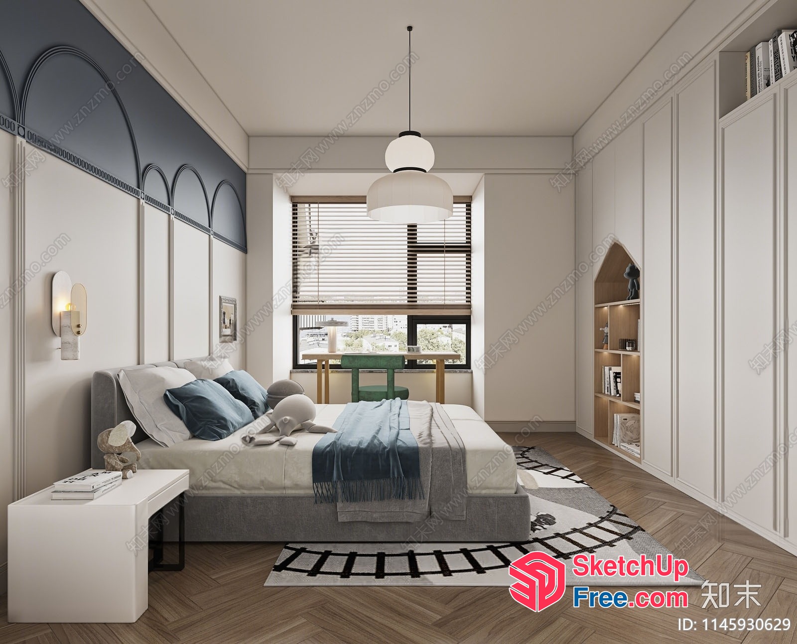 Elegant European-Style Bedroom With Classic Moulding And Wooden Floors 3D SketchUp File