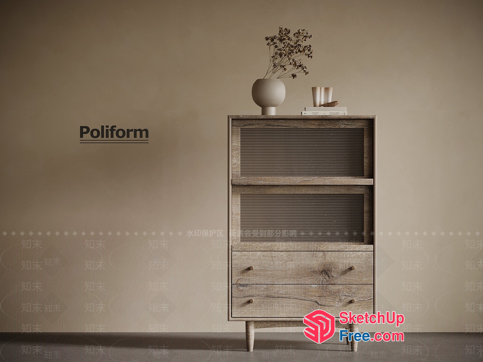 Poliform Chest Of Drawers With Reeded Glass Doors 3D SketchUp File