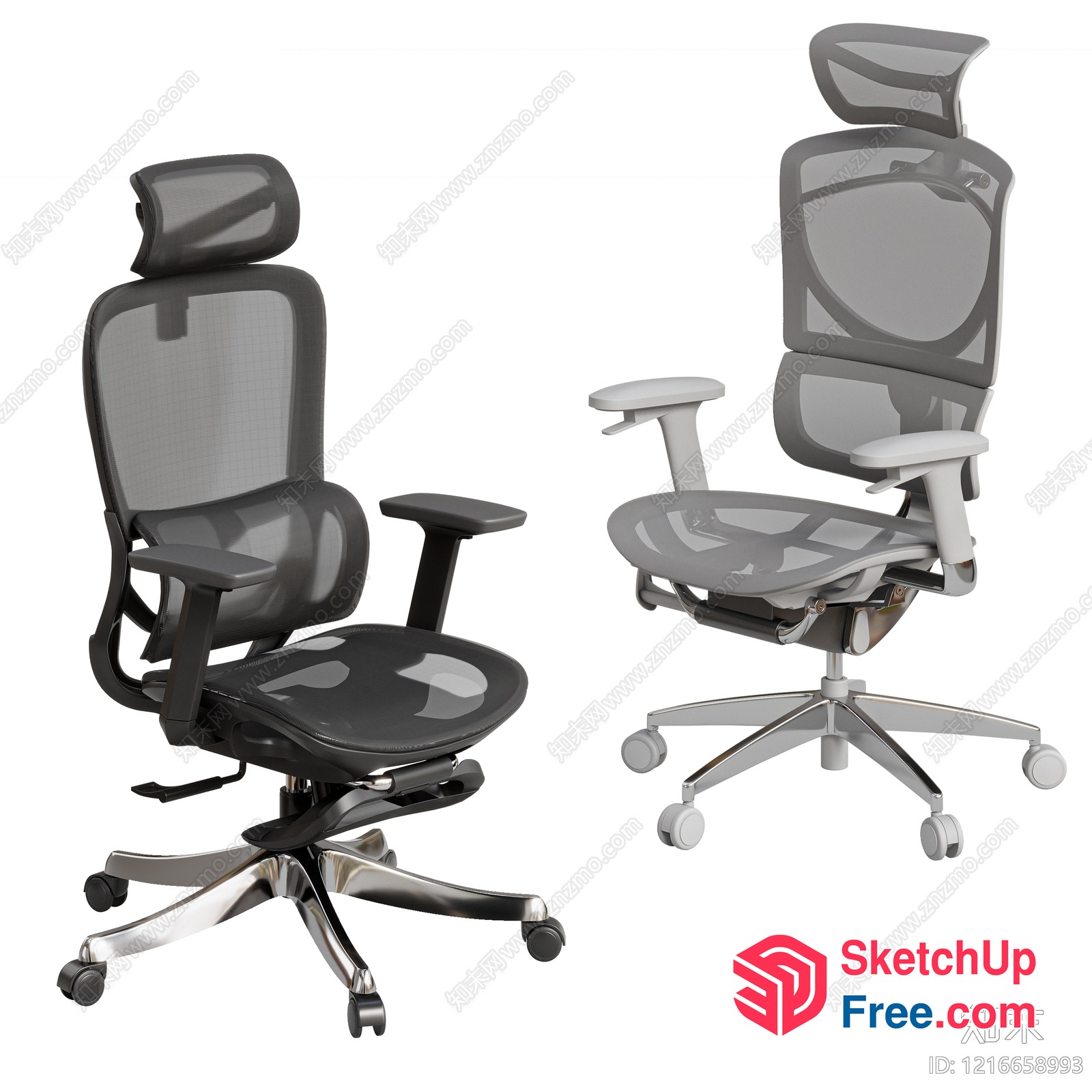 High-Backed Office Chairs With Adjustable Headrests 3D SketchUp File