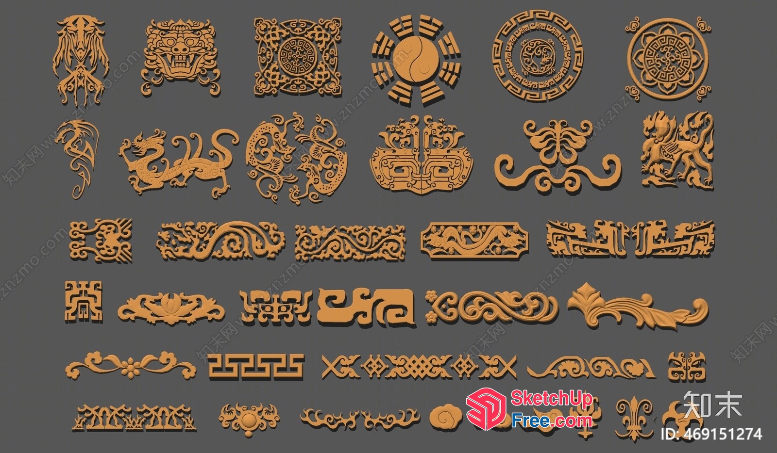 Asian-Inspired Decorative Elements 3D SketchUp File