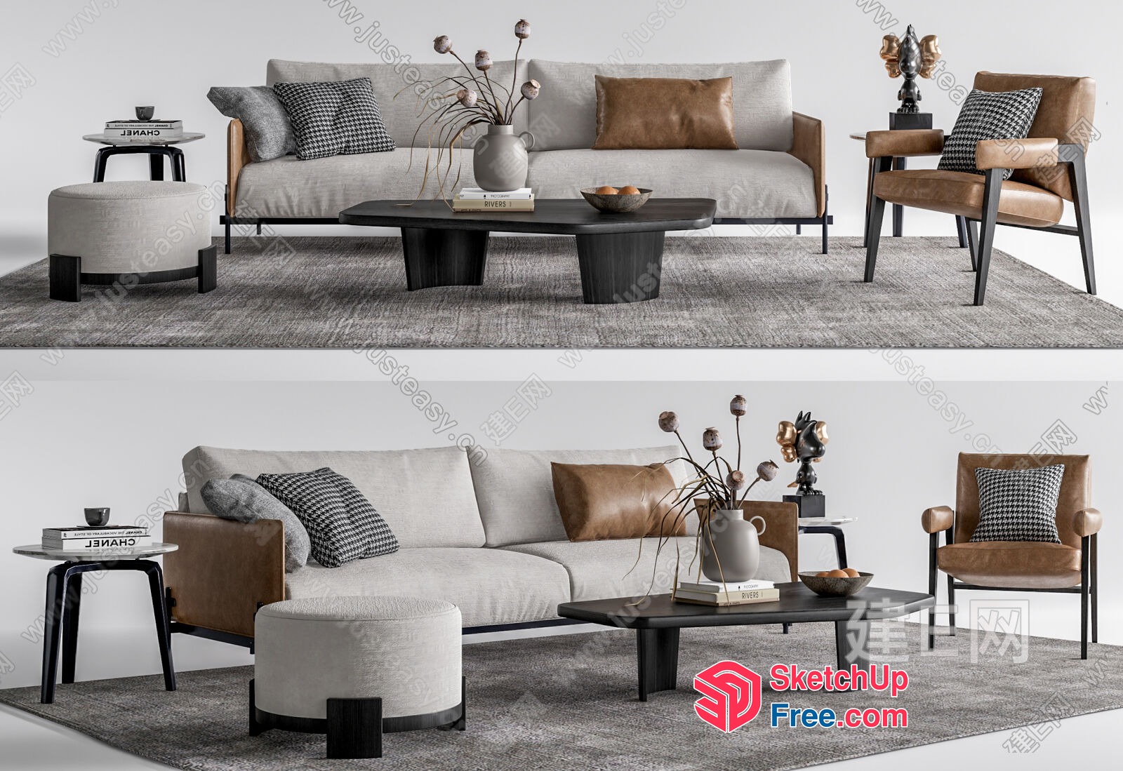 Elegant Modern Living Room Furniture Collection 3D SketchUp File
