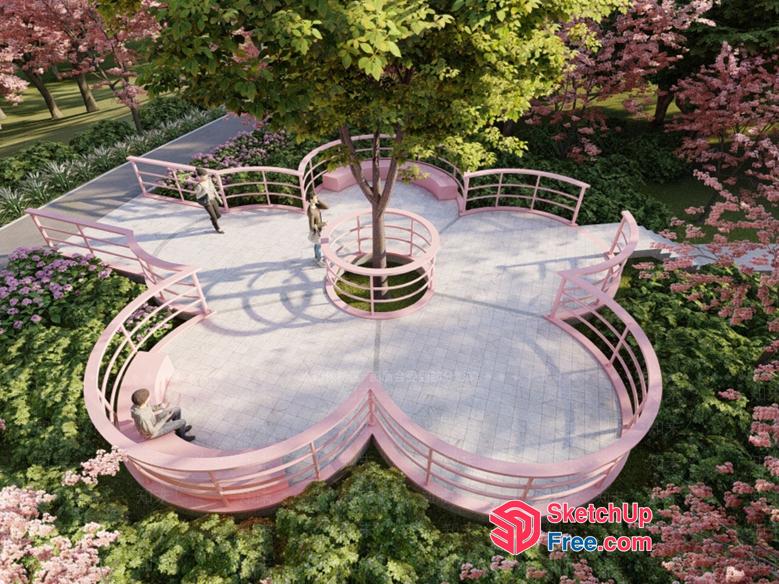 Serene Outdoor Oasis With Elegant Pink Railing 3D SketchUp File