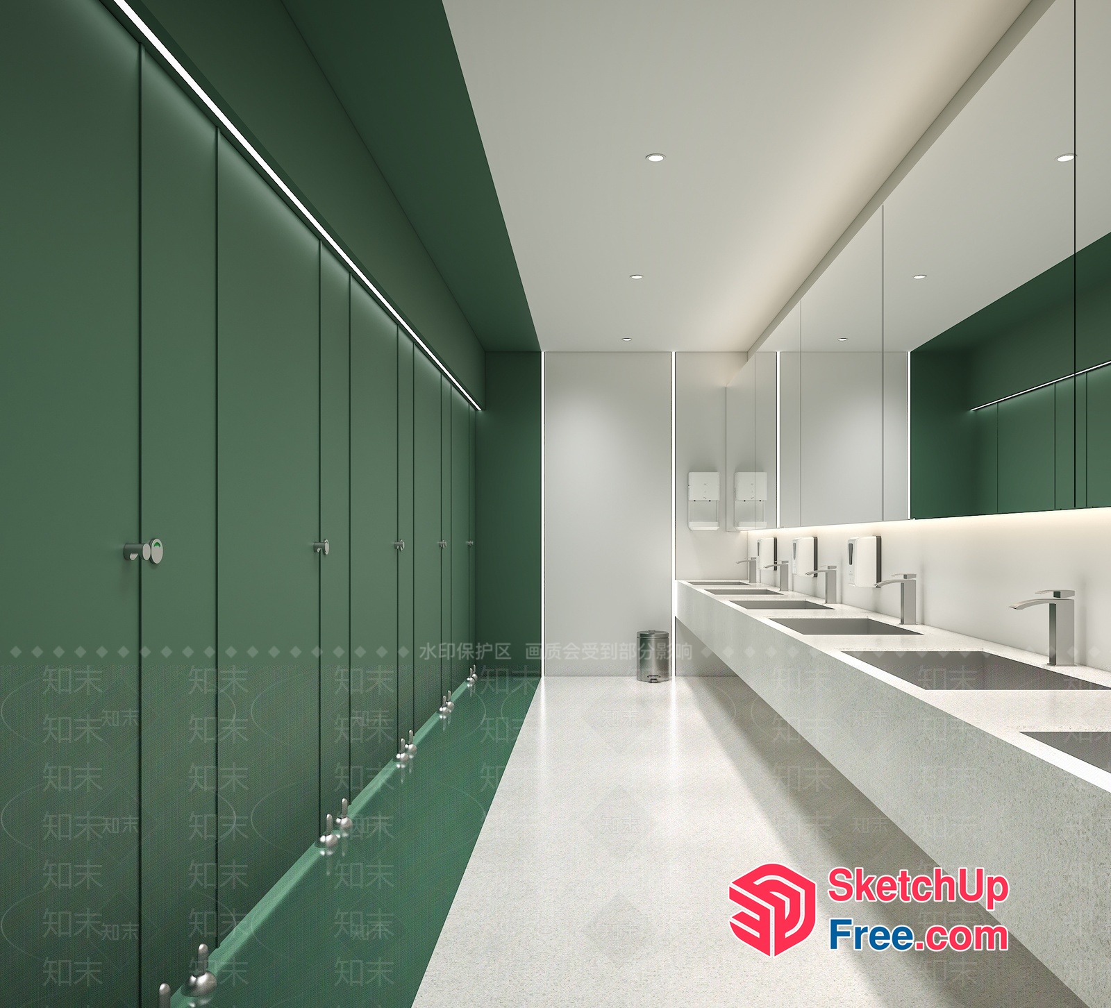 Modern Bathroom Interior Design With Green And White Color Scheme 3D SketchUp File