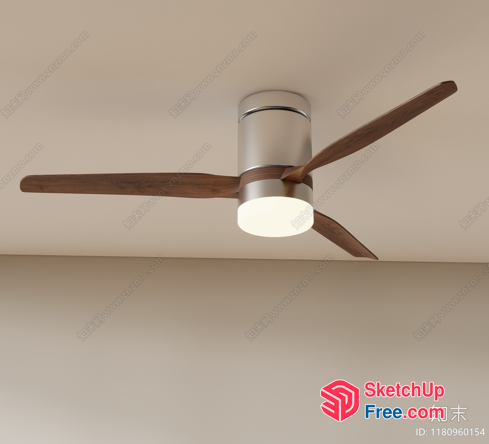 Modern Ceiling Light Fixture With Wooden Fan Blades 3D SketchUp File