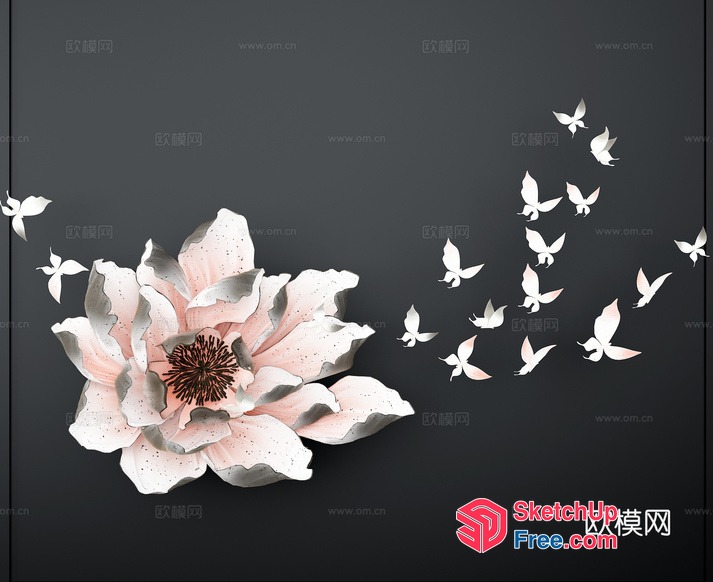 Elegant White Flower And Birds In Flight 3D SketchUp File
